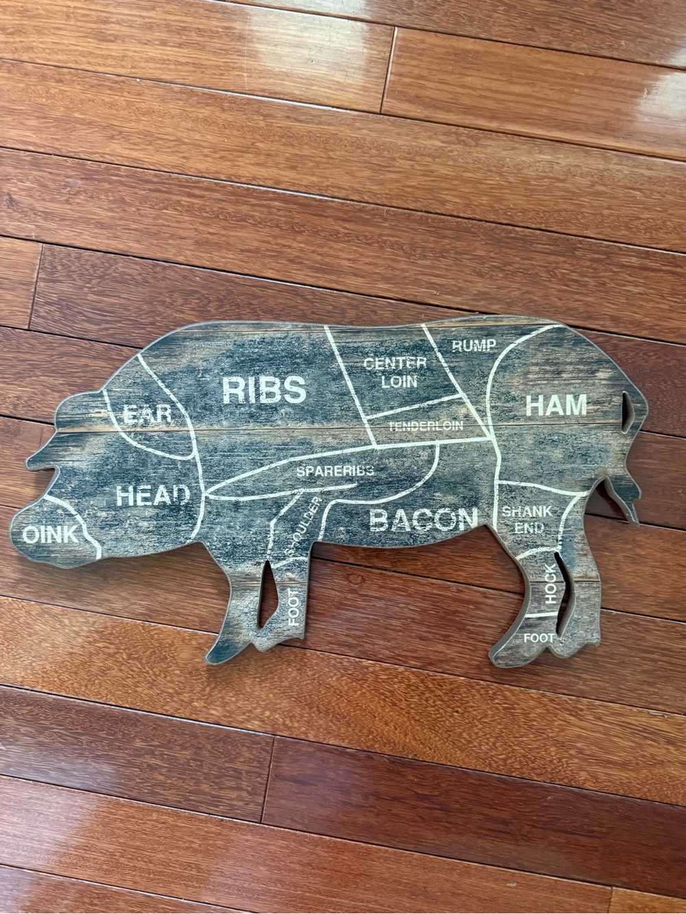 Pig-Shaped Butcher Chart Wall Art in Distressed Black